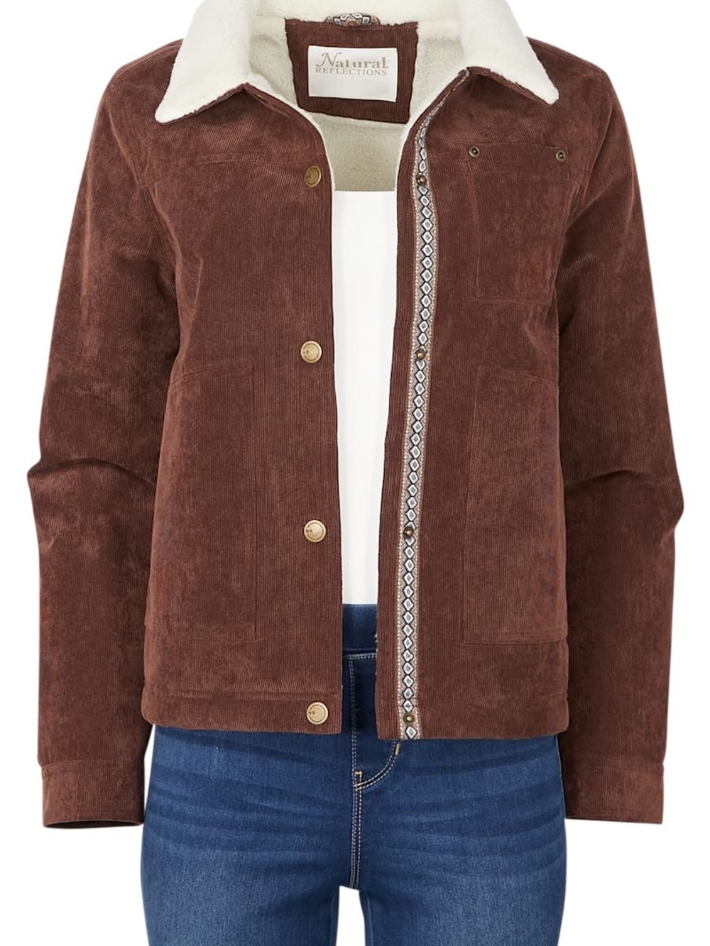 Natural Reflections Brown Corduroy Teddy Jacket with Cream Sherpa Collar